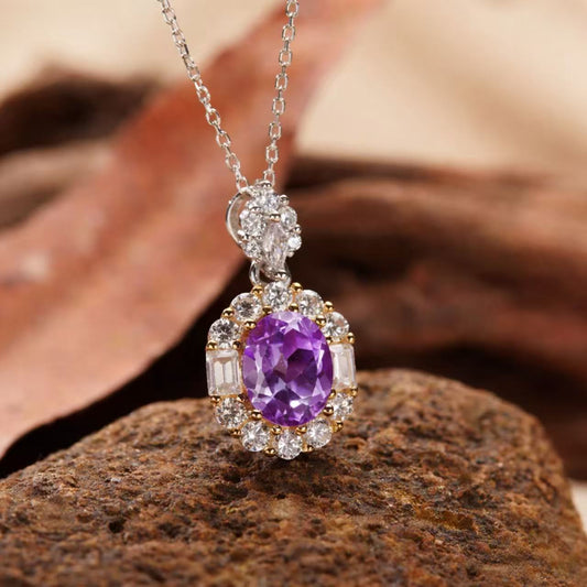Aurora Regal Halo Necklace – Blue Topaz, Garnet, Amethyst & Citrine
